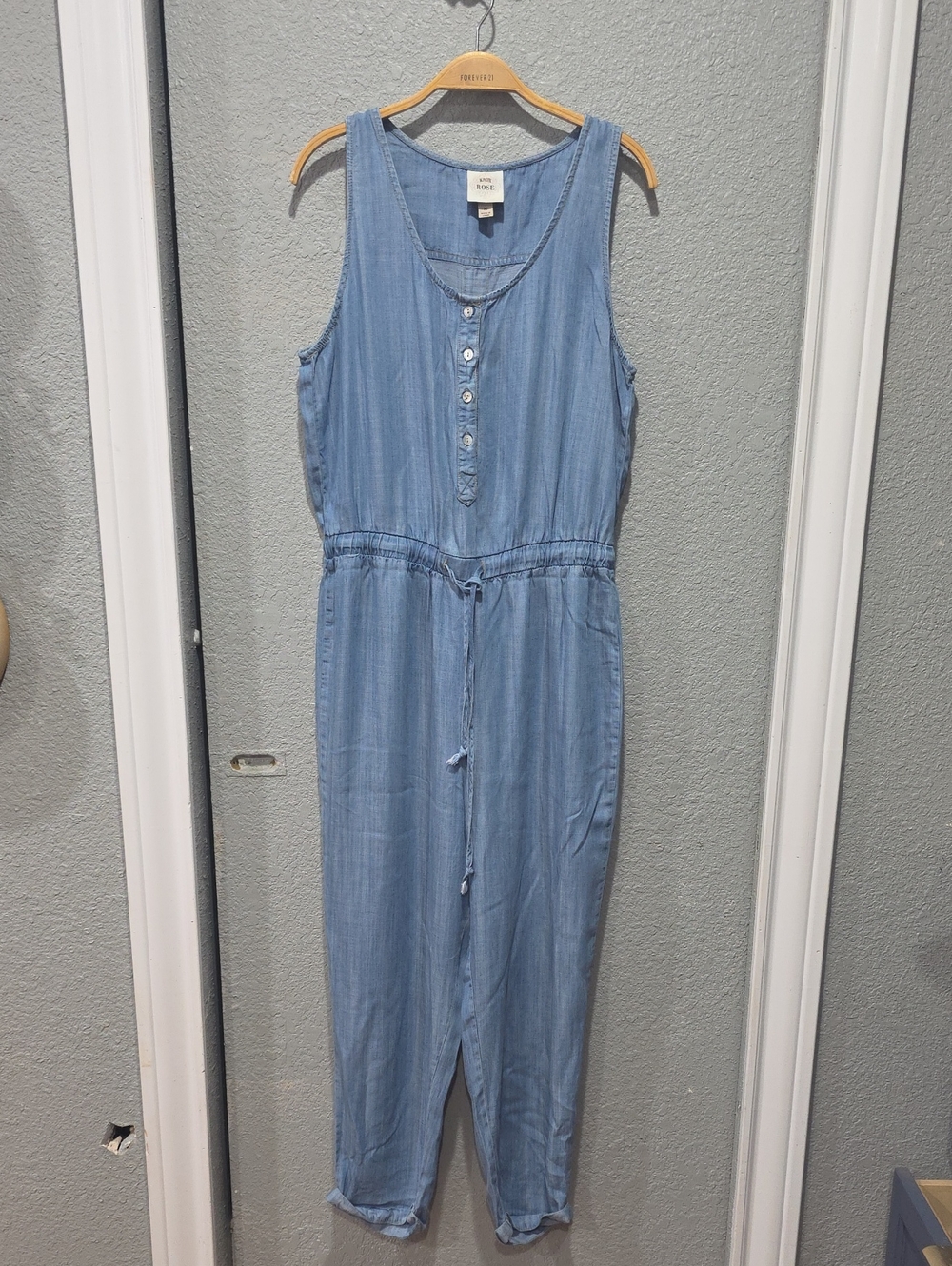 Knox Rose Light Blue Sleeveless Chambray One-Piece Jumpsuit